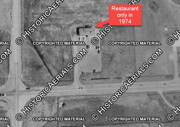 Brass Bell Motel & Restaurant (Oyo Hotel) - 1974 Aerial (newer photo)